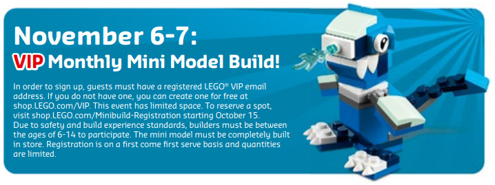 FREE LEGO Mini Model Build – Blue Dragon – 11/6/18 & 11/7/18 – Registration Starts 10/15/18